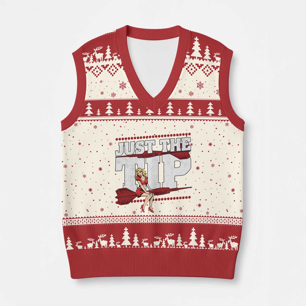 Funny Darts Player Gift V-Neck Knit Sweater Vest Just The Tip TS12 Beige Red Print Your Wear
