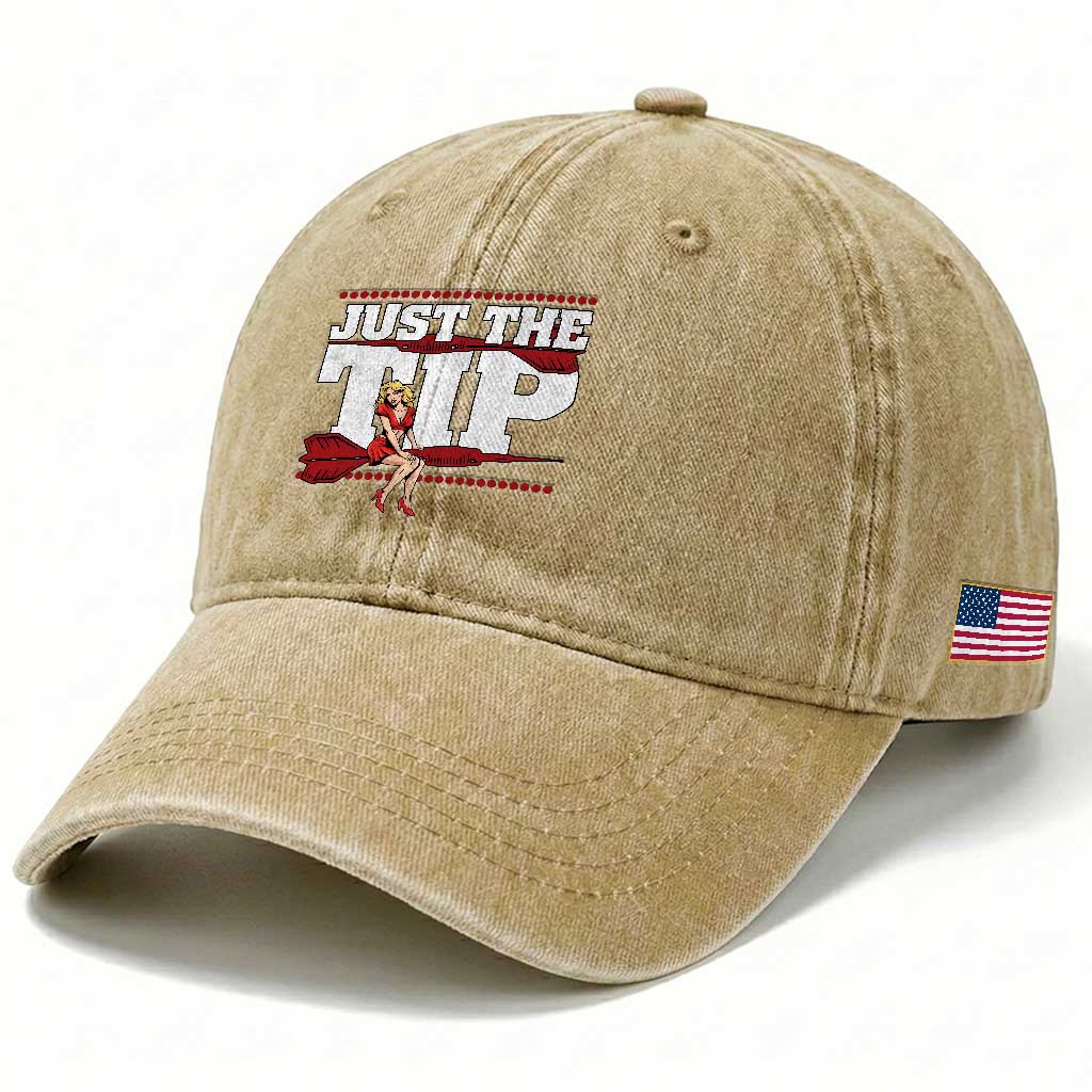 Funny Darts Player Gift Washed Cotton Baseball Cap Just The Tip TS12 Print Your Wear