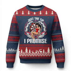 Just The Tip I Promise Ugly Christmas Sweater Funny Dart Player Quote For Pub Fans TS12 Navy Red Print Your Wear