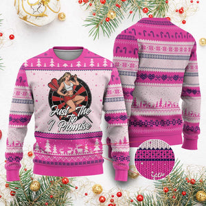 Just The Tip I Promise Ugly Christmas Sweater Sexy Pin Up Girl Dartist Gift TS12 Hot Pink Print Your Wear