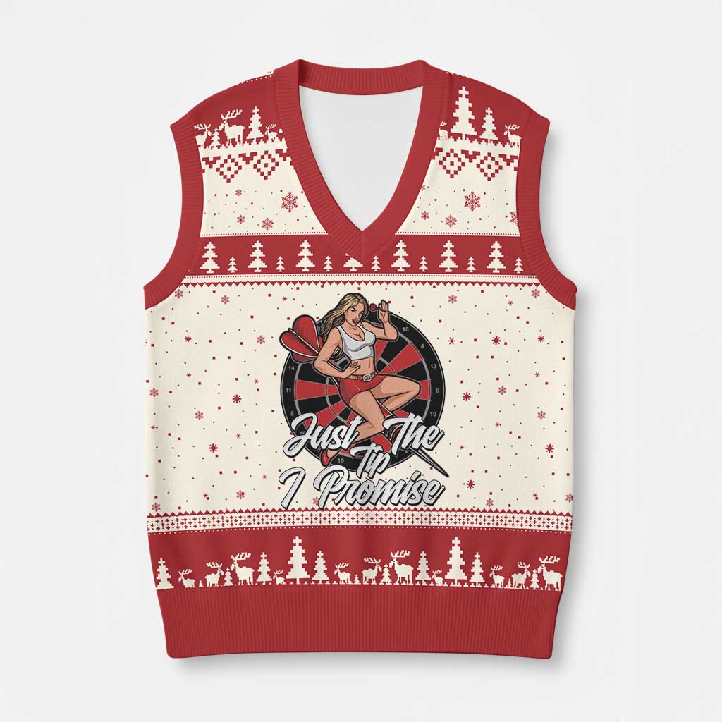 Just The Tip I Promise V-Neck Knit Sweater Vest Sexy Pin Up Girl Dartist Gift TS12 Beige Red Print Your Wear