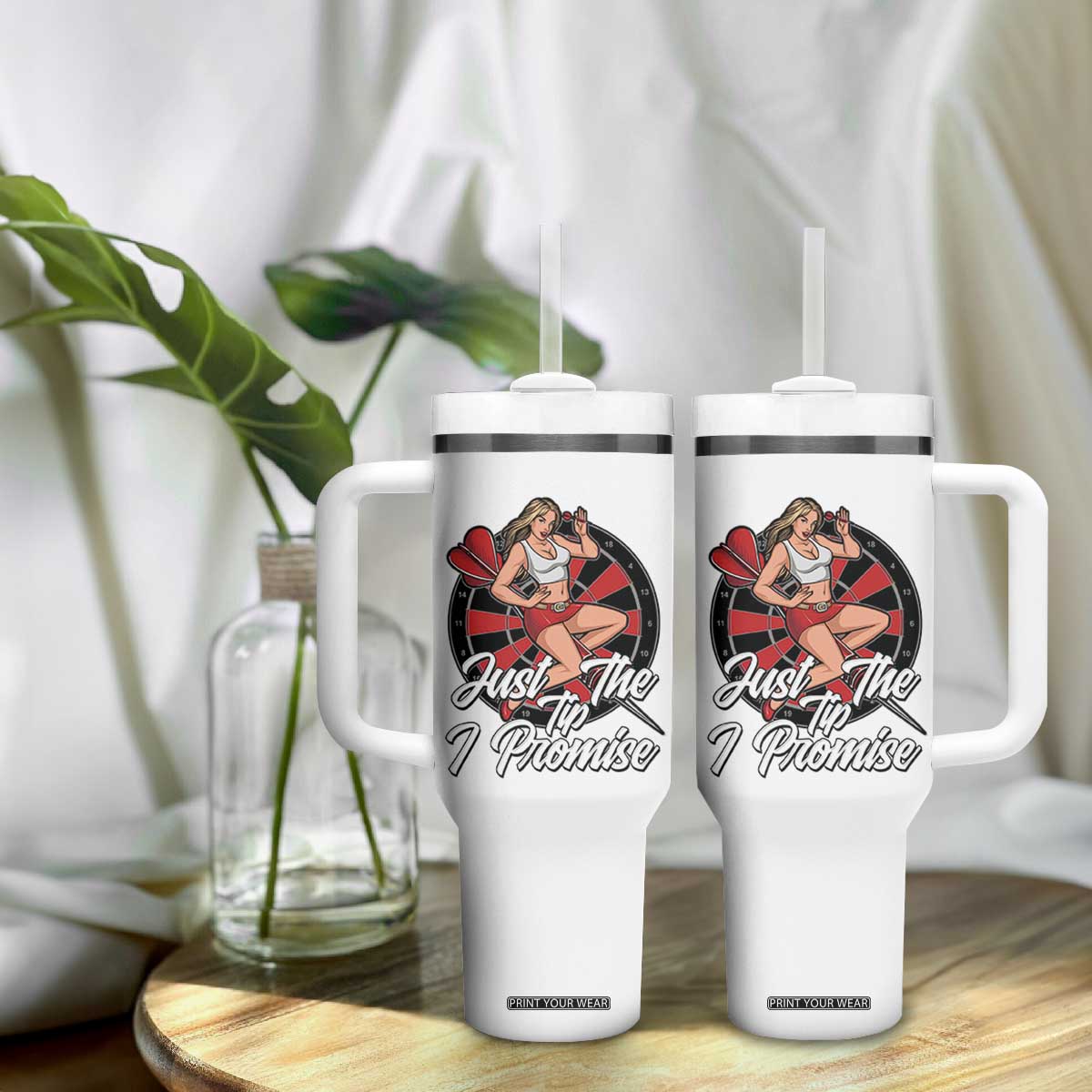 Just The Tip I Promise Tumbler With Handle Sexy Pin Up Girl Dartist Gift TS12 Print Your Wear