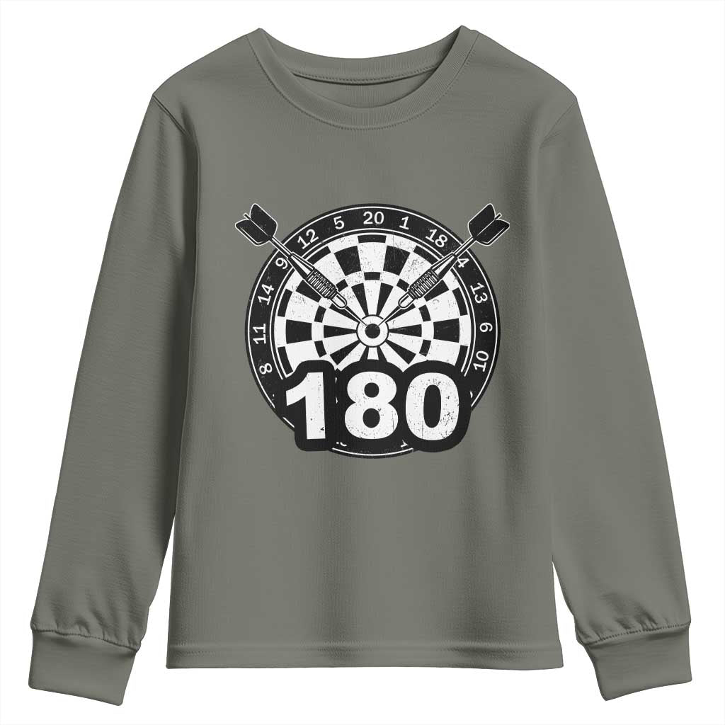 Funny Darts Max 180 Youth Sweatshirt Dartist Darts Lover Gift TS12 Military Green Print Your Wear