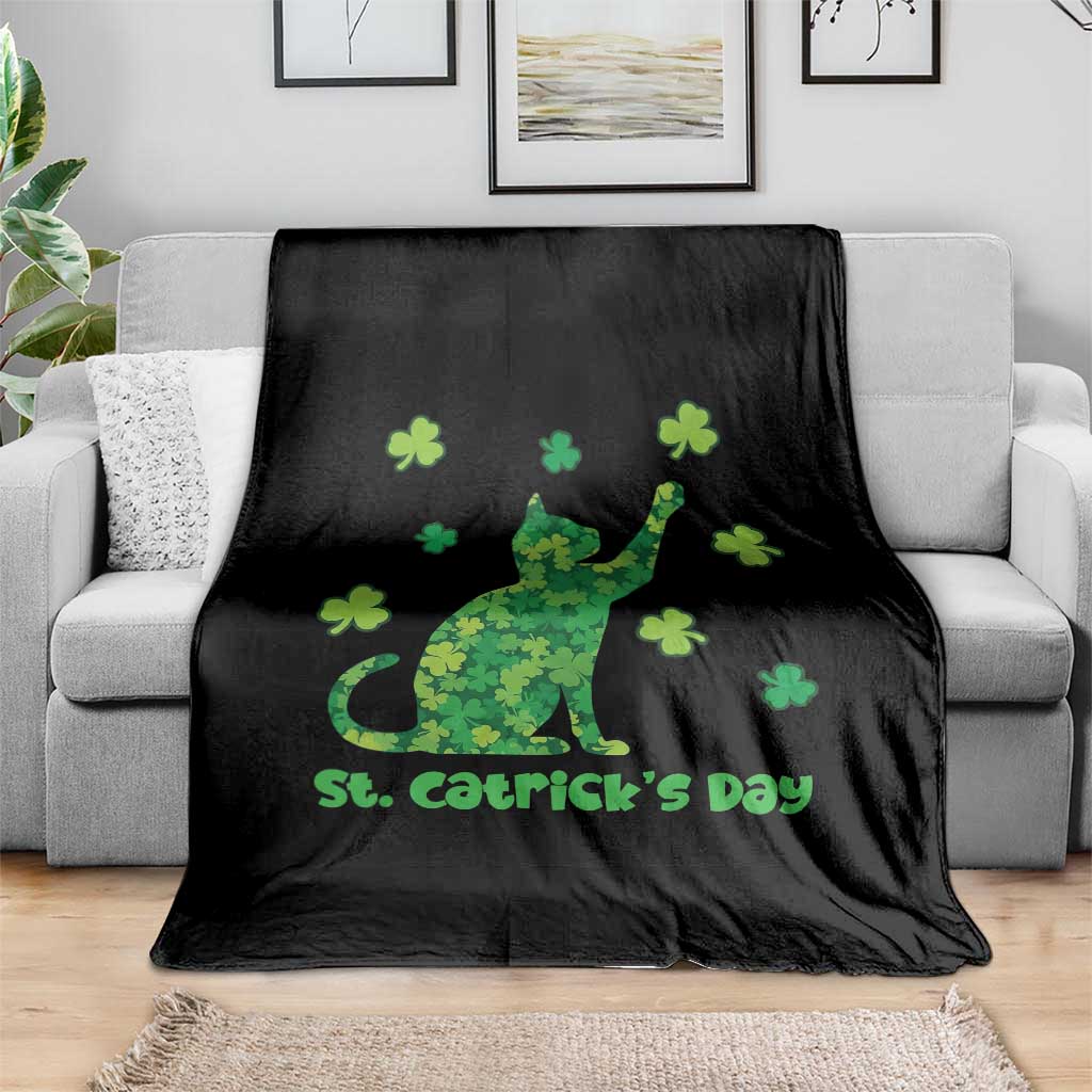 Funny St Catricks Day Throw Blanket Lucky Shamrock Cat Saint Pattys TS12 Print Your Wear