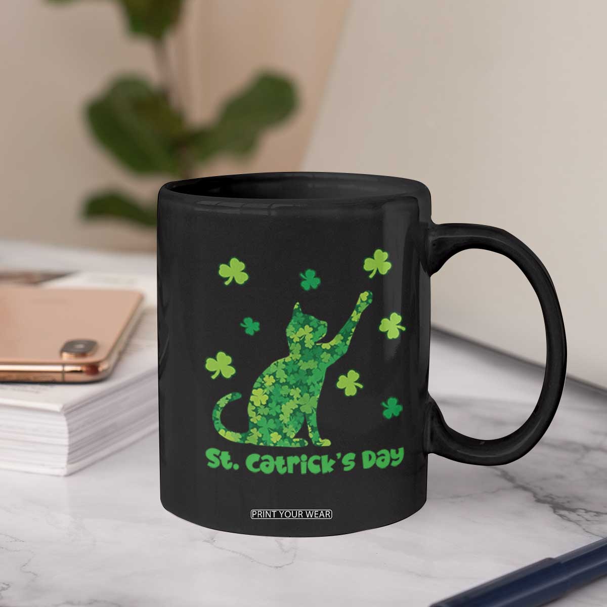Funny St Catricks Day Coffee Mug Lucky Shamrock Cat Saint Pattys TS12 Print Your Wear