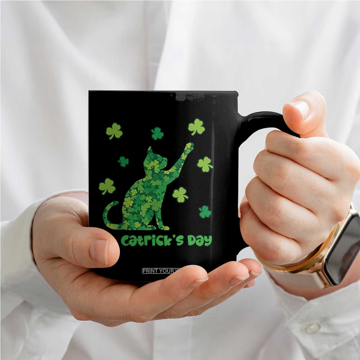 Funny St Catricks Day Coffee Mug Lucky Shamrock Cat Saint Pattys TS12 Print Your Wear