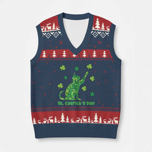 Funny St Catricks Day V-Neck Knit Sweater Vest Lucky Shamrock Cat Saint Pattys TS12 Navy Red Print Your Wear