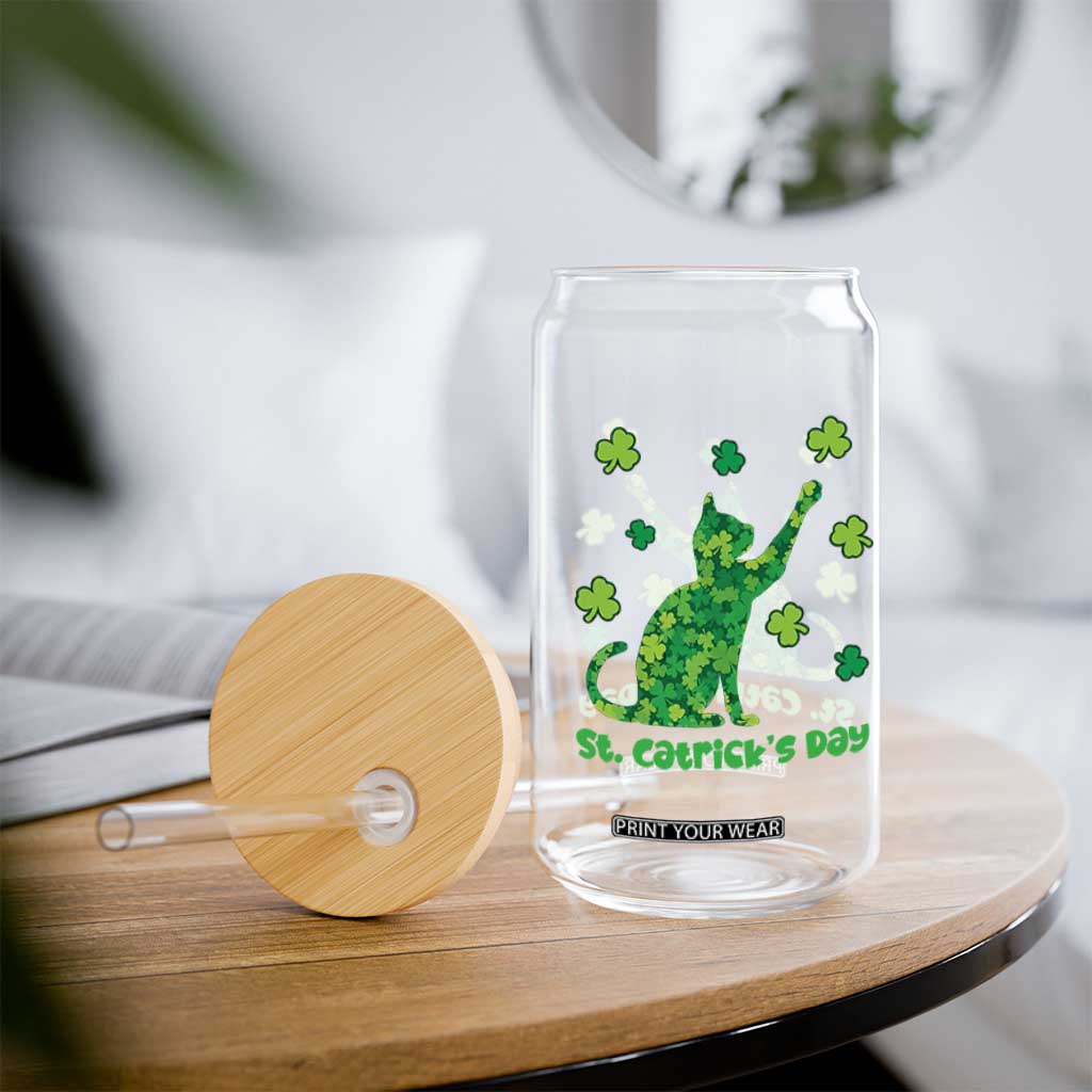 Funny St Catricks Day Glass Can Lucky Shamrock Cat Saint Pattys TS12 Print Your Wear
