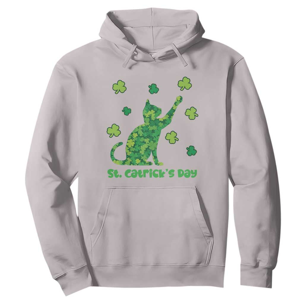 Funny St Catricks Day Hoodie Lucky Shamrock Cat Saint Pattys TS12 Ice Gray Print Your Wear