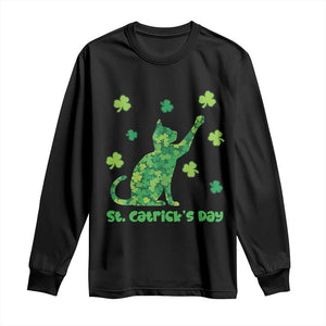 Funny St Catricks Day Long Sleeve Shirt Lucky Shamrock Cat Saint Pattys TS12 Black Print Your Wear