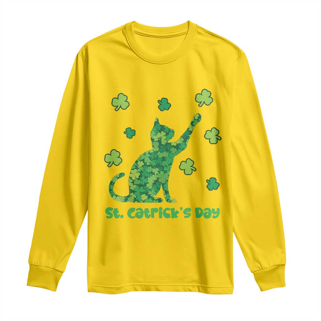 Funny St Catricks Day Long Sleeve Shirt Lucky Shamrock Cat Saint Pattys TS12 Daisy Print Your Wear