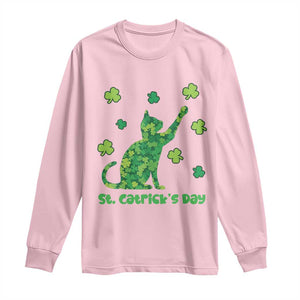 Funny St Catricks Day Long Sleeve Shirt Lucky Shamrock Cat Saint Pattys TS12 Light Pink Print Your Wear