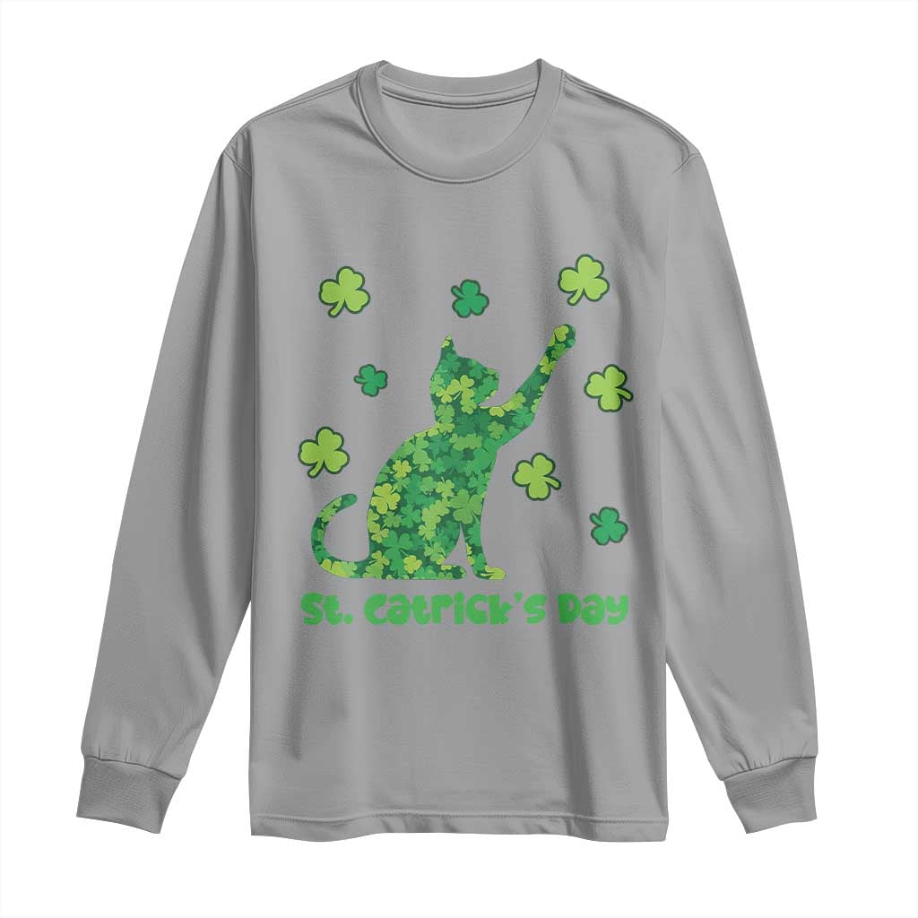 Funny St Catricks Day Long Sleeve Shirt Lucky Shamrock Cat Saint Pattys TS12 Sport Gray Print Your Wear