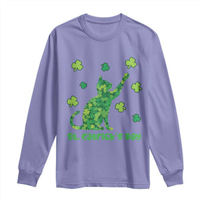 Funny St Catricks Day Long Sleeve Shirt Lucky Shamrock Cat Saint Pattys TS12 Violet Print Your Wear