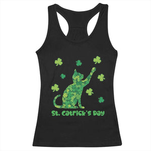 Funny St Catricks Day Racerback Tank Top Lucky Shamrock Cat Saint Pattys TS12 Black Print Your Wear