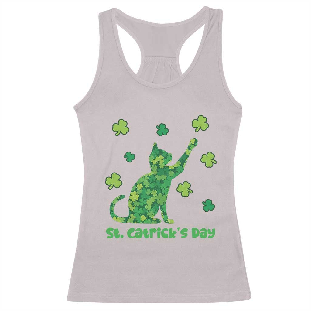 Funny St Catricks Day Racerback Tank Top Lucky Shamrock Cat Saint Pattys TS12 Ice Gray Print Your Wear