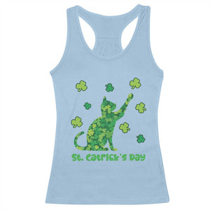 Funny St Catricks Day Racerback Tank Top Lucky Shamrock Cat Saint Pattys TS12 Light Blue Print Your Wear