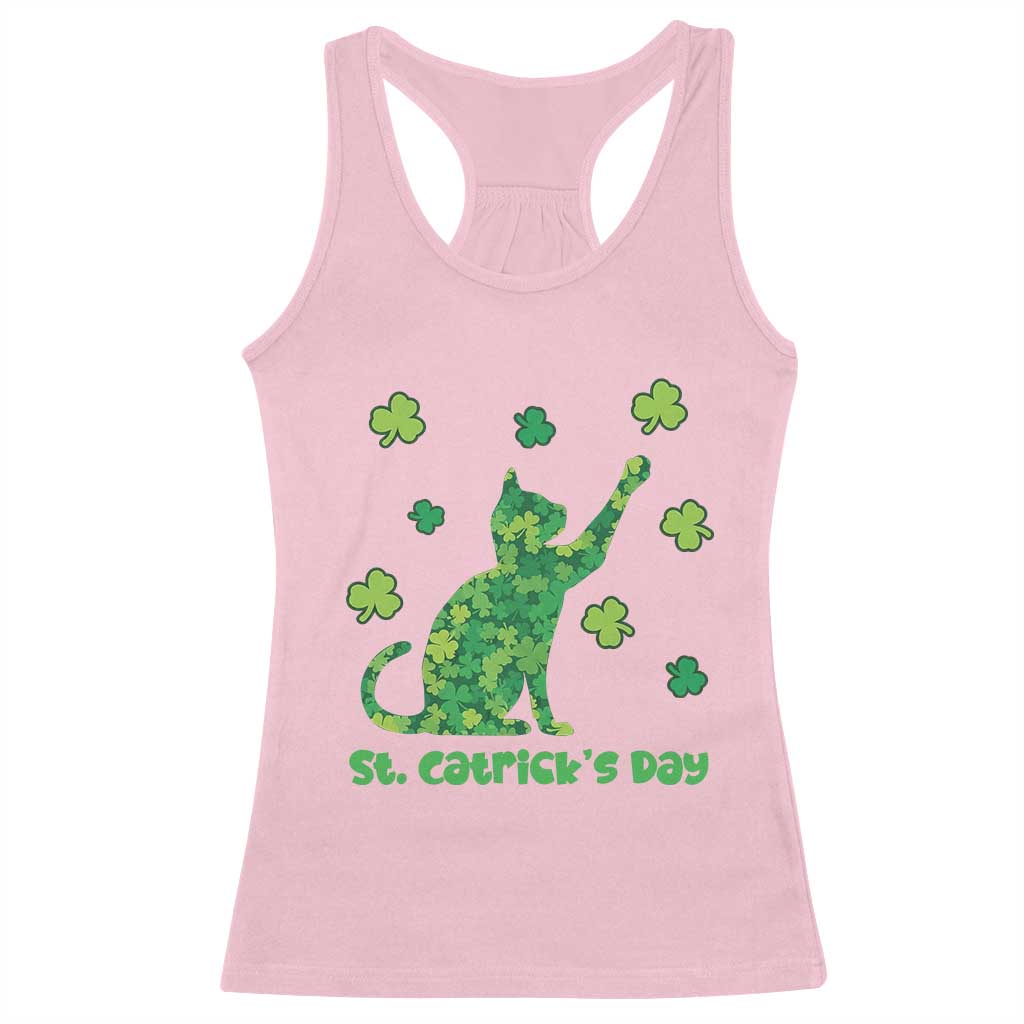 Funny St Catricks Day Racerback Tank Top Lucky Shamrock Cat Saint Pattys TS12 Light Pink Print Your Wear