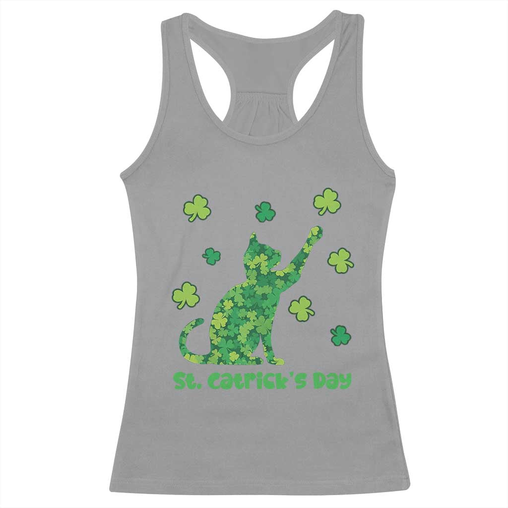 Funny St Catricks Day Racerback Tank Top Lucky Shamrock Cat Saint Pattys TS12 Sport Gray Print Your Wear