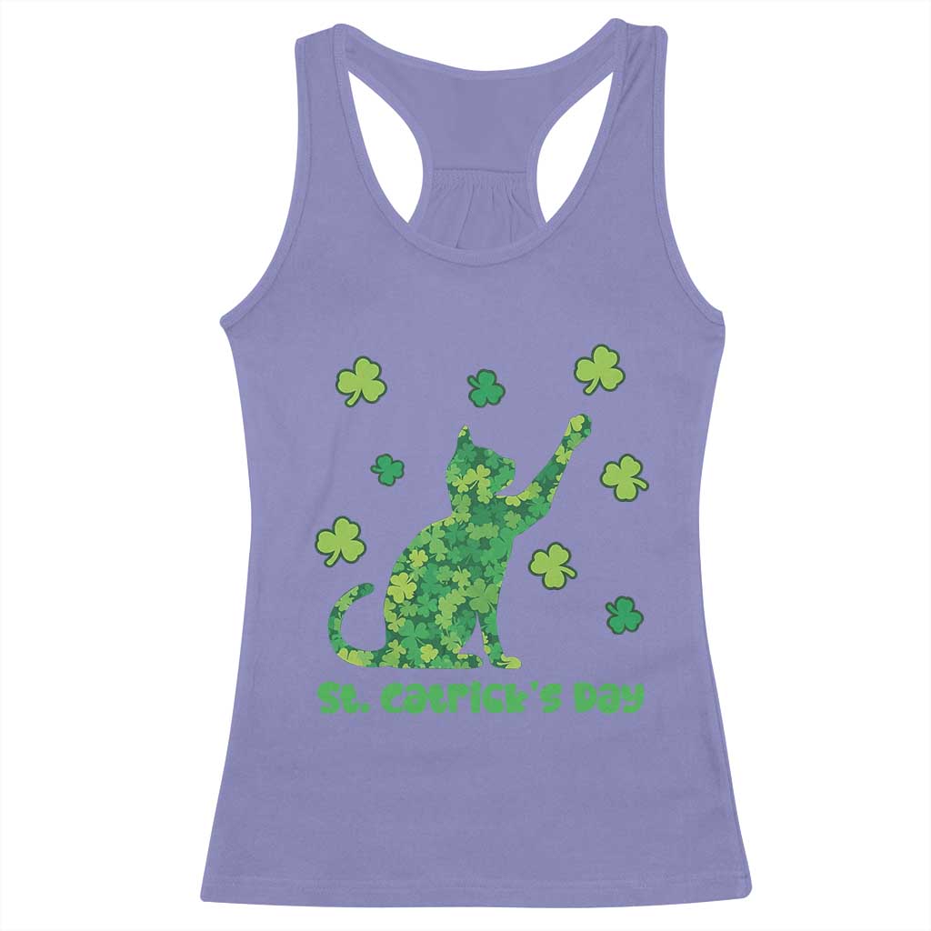 Funny St Catricks Day Racerback Tank Top Lucky Shamrock Cat Saint Pattys TS12 Violet Print Your Wear