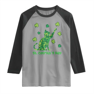 Funny St Catricks Day Raglan Shirt Lucky Shamrock Cat Saint Pattys TS12 Sport Gray Black Print Your Wear
