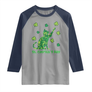 Funny St Catricks Day Raglan Shirt Lucky Shamrock Cat Saint Pattys TS12 Sport Gray Navy Print Your Wear