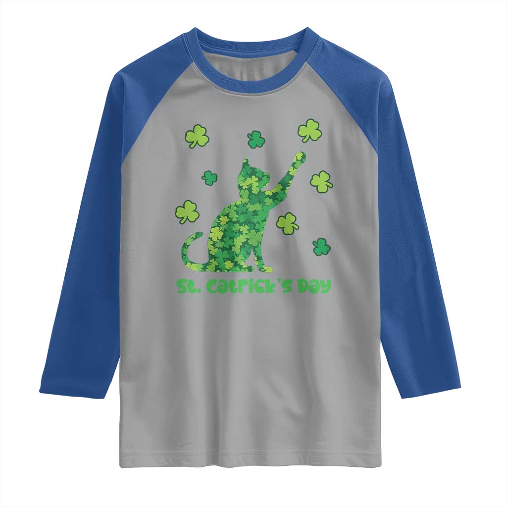 Funny St Catricks Day Raglan Shirt Lucky Shamrock Cat Saint Pattys TS12 Sport Gray Royal Print Your Wear