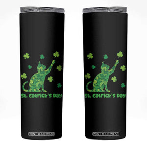 Funny St Catricks Day Skinny Tumbler Lucky Shamrock Cat Saint Pattys TS12 Black Print Your Wear