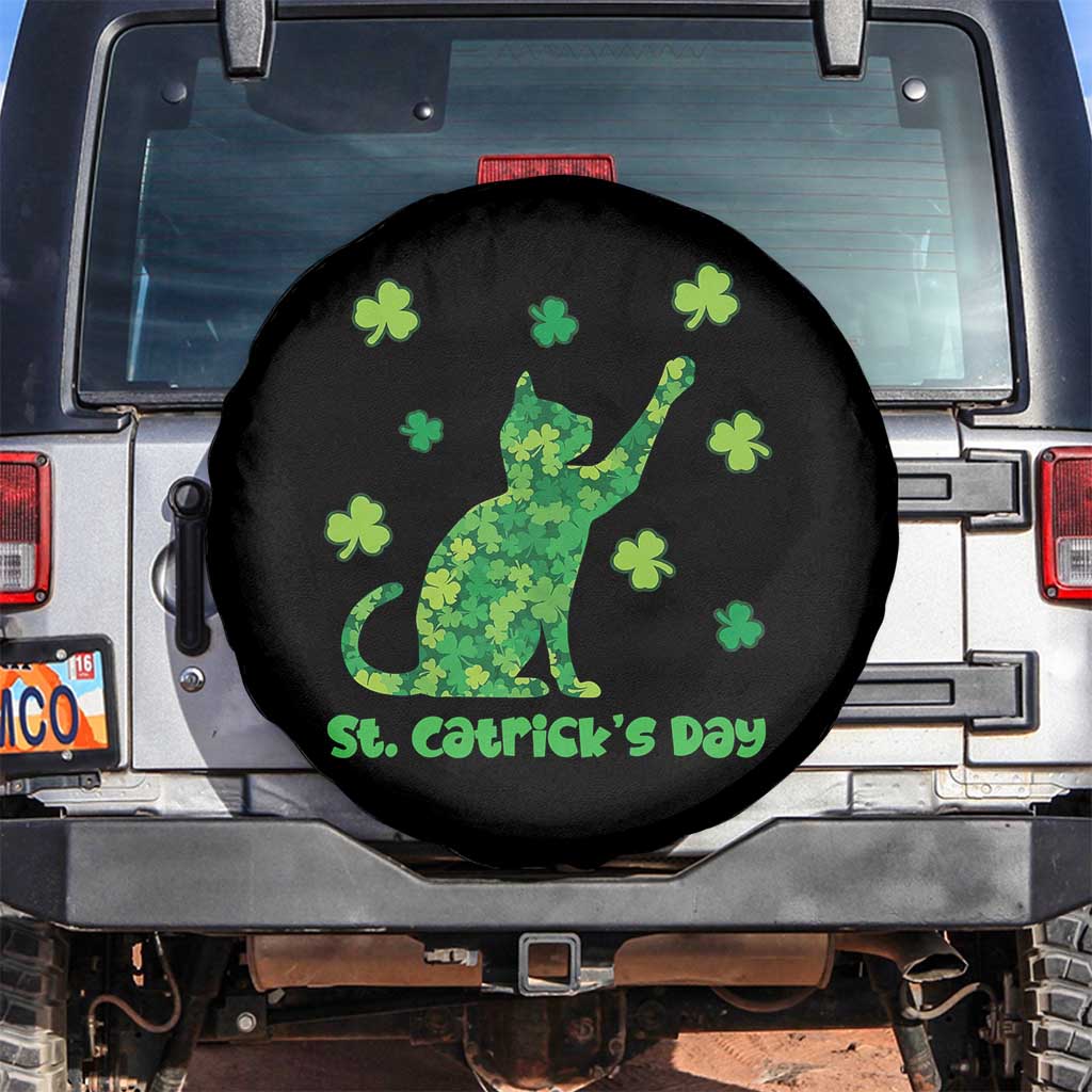 Funny St Catricks Day Spare Tire Cover Lucky Shamrock Cat Saint Pattys TS12 No hole Black Print Your Wear