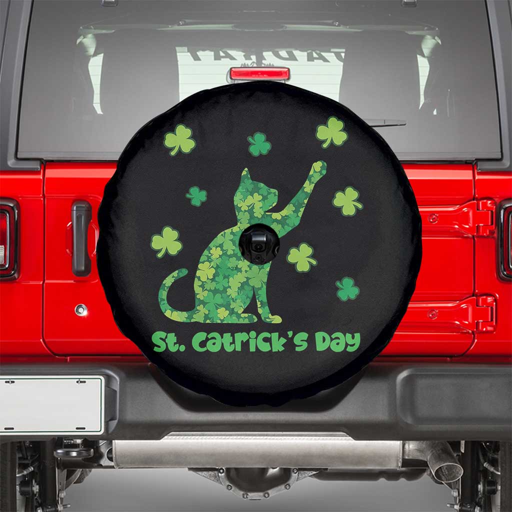 Funny St Catricks Day Spare Tire Cover Lucky Shamrock Cat Saint Pattys TS12 Black Print Your Wear