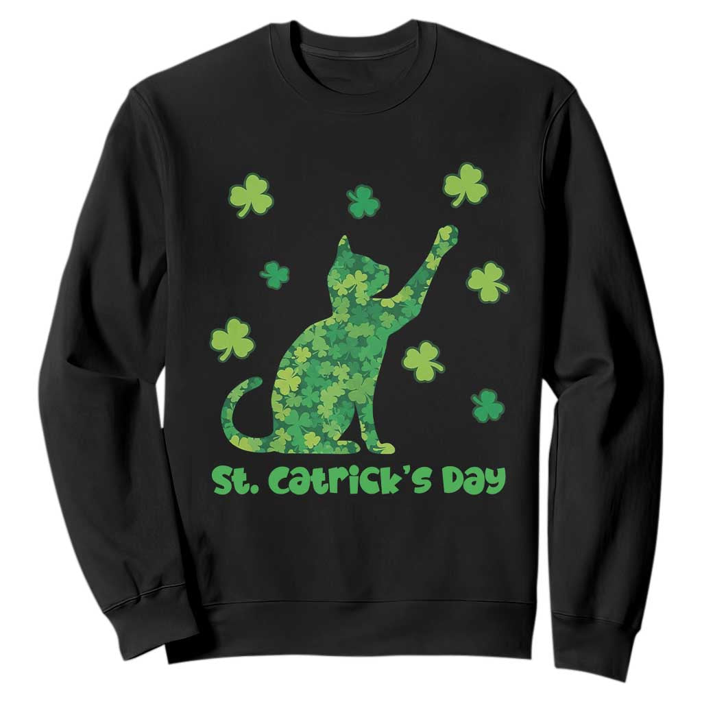 Funny St Catricks Day Sweatshirt Lucky Shamrock Cat Saint Pattys TS12 Black Print Your Wear