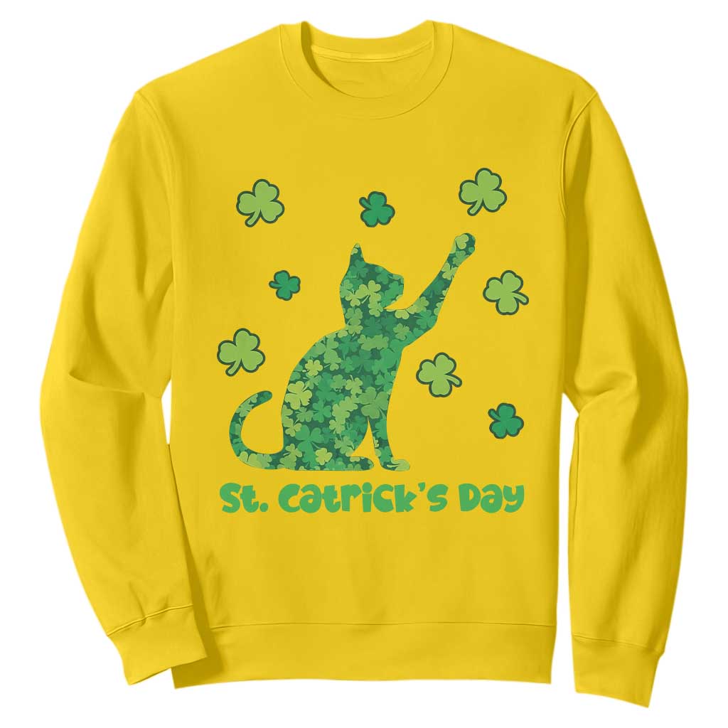 Funny St Catricks Day Sweatshirt Lucky Shamrock Cat Saint Pattys TS12 Daisy Print Your Wear
