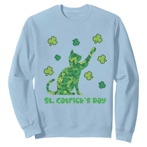 Funny St Catricks Day Sweatshirt Lucky Shamrock Cat Saint Pattys TS12 Light Blue Print Your Wear