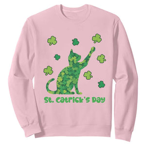 Funny St Catricks Day Sweatshirt Lucky Shamrock Cat Saint Pattys TS12 Light Pink Print Your Wear