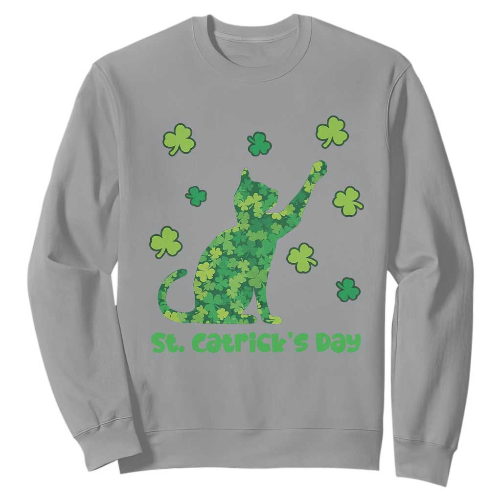 Funny St Catricks Day Sweatshirt Lucky Shamrock Cat Saint Pattys TS12 Sport Gray Print Your Wear