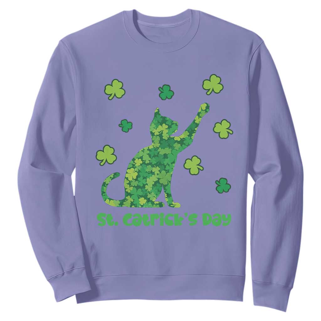 Funny St Catricks Day Sweatshirt Lucky Shamrock Cat Saint Pattys TS12 Violet Print Your Wear