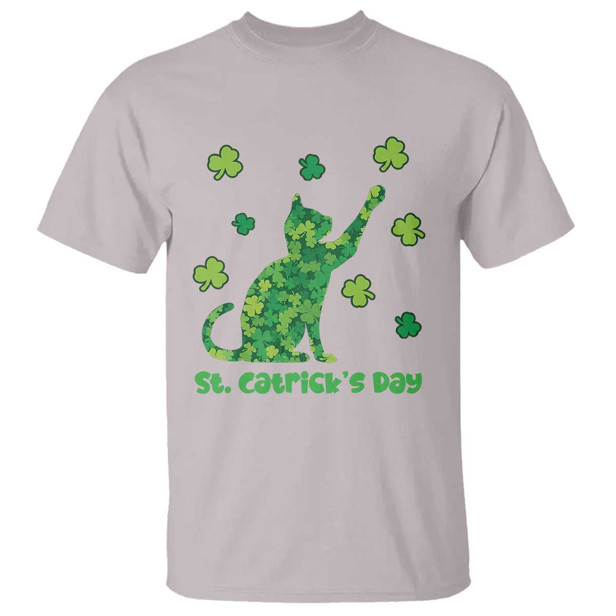 Funny St Catricks Day T Shirt Lucky Shamrock Cat Saint Pattys TS12 Ice Gray Print Your Wear