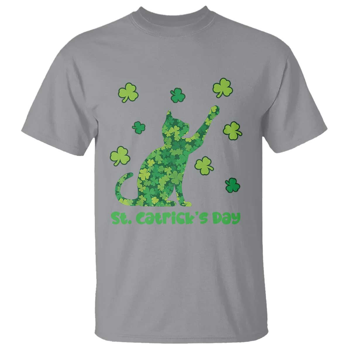 Funny St Catricks Day T Shirt Lucky Shamrock Cat Saint Pattys TS12 Sport Gray Print Your Wear