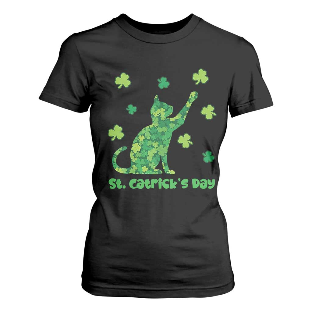 Funny St Catricks Day T Shirt For Women Lucky Shamrock Cat Saint Pattys TS12 Black Print Your Wear