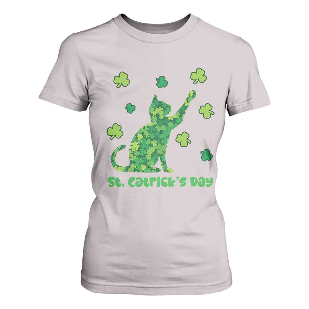 Funny St Catricks Day T Shirt For Women Lucky Shamrock Cat Saint Pattys TS12 Ice Gray Print Your Wear