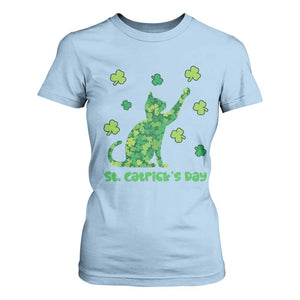 Funny St Catricks Day T Shirt For Women Lucky Shamrock Cat Saint Pattys TS12 Light Blue Print Your Wear