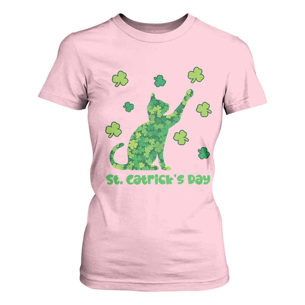 Funny St Catricks Day T Shirt For Women Lucky Shamrock Cat Saint Pattys TS12 Light Pink Print Your Wear
