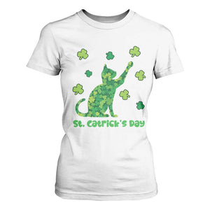 Funny St Catricks Day T Shirt For Women Lucky Shamrock Cat Saint Pattys TS12 White Print Your Wear