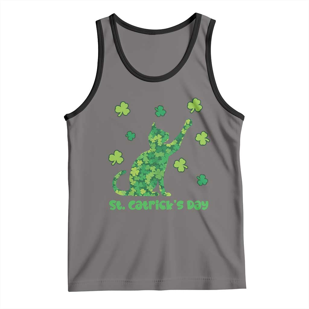 Funny St Catricks Day Tank Top Lucky Shamrock Cat Saint Pattys TS12 Deep Heather Black Print Your Wear