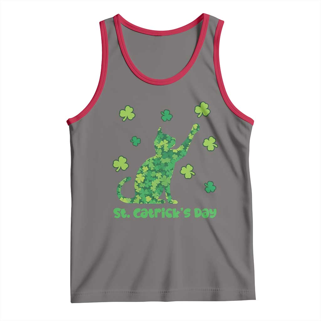 Funny St Catricks Day Tank Top Lucky Shamrock Cat Saint Pattys TS12 Deep Heather Red Print Your Wear