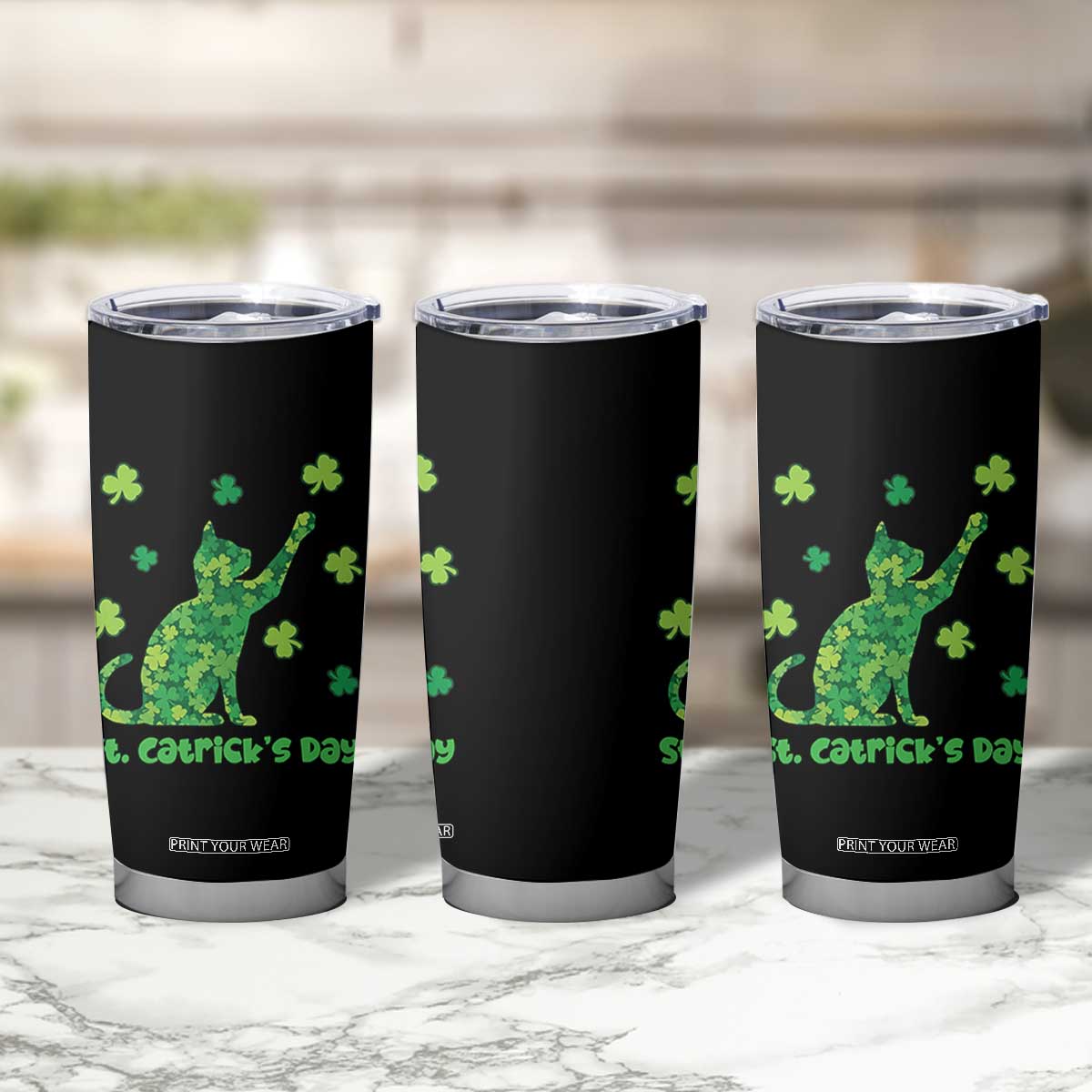 Funny St Catricks Day Tumbler Cup Lucky Shamrock Cat Saint Pattys TS12 Print Your Wear