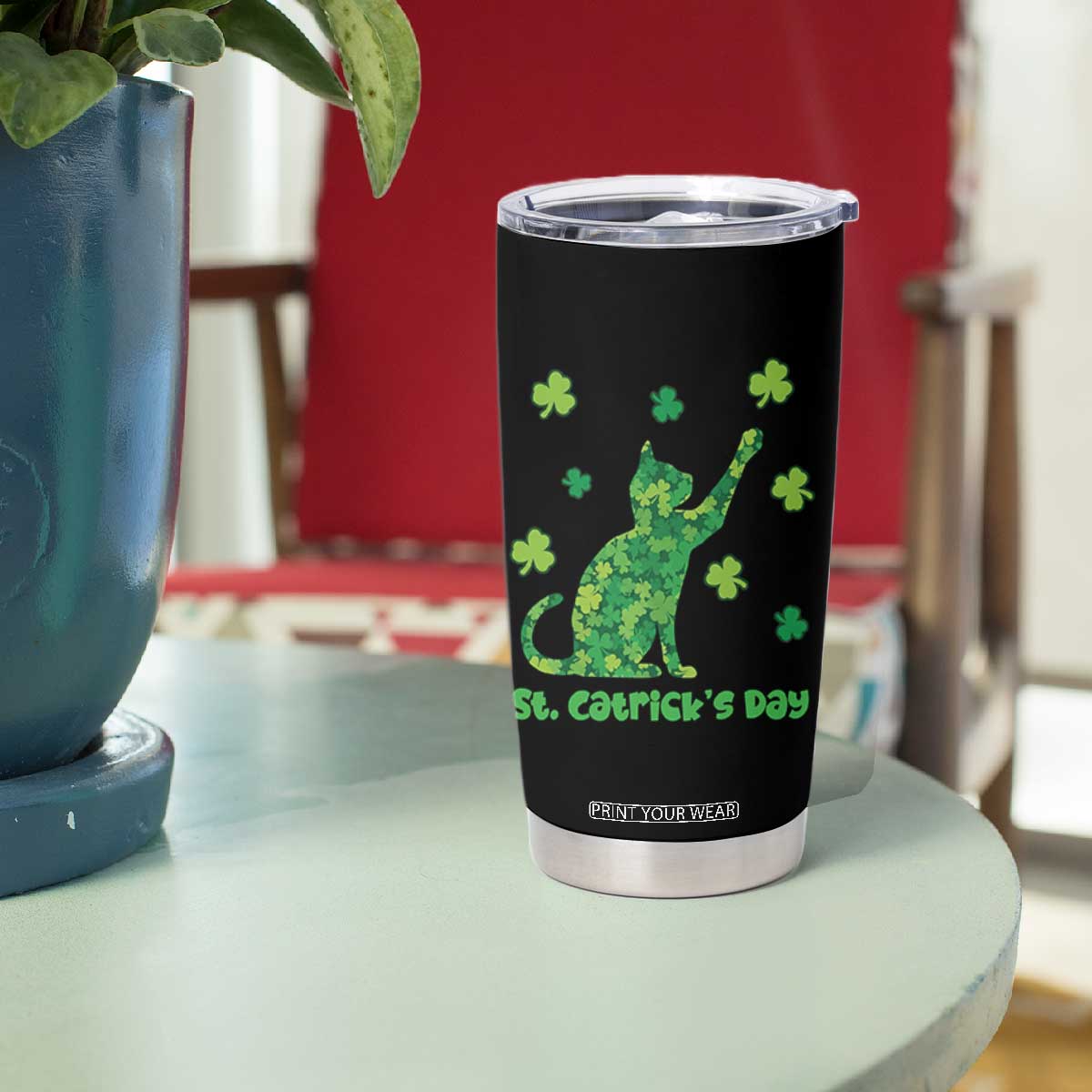 Funny St Catricks Day Tumbler Cup Lucky Shamrock Cat Saint Pattys TS12 Print Your Wear