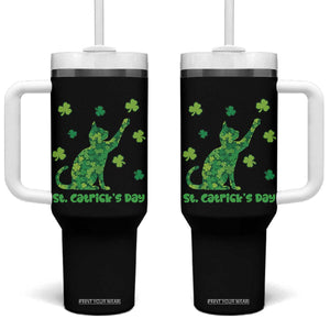 Funny St Catricks Day Tumbler With Handle Lucky Shamrock Cat Saint Pattys TS12 One Size: 40 oz Black Print Your Wear