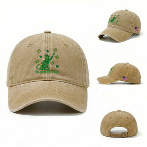 Funny St Catricks Day Washed Cotton Baseball Cap Lucky Shamrock Cat Saint Pattys TS12 Washed Cap Universal Fit Khaki Print Your Wear