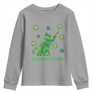 Funny St Catricks Day Youth Sweatshirt Lucky Shamrock Cat Saint Pattys TS12 Sport Gray Print Your Wear